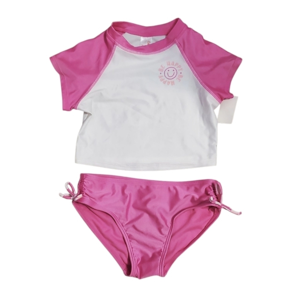 NWT Cat & Jack Girls Happy Face 2 PC Pink Rashguard & Bikini Bottom M 8